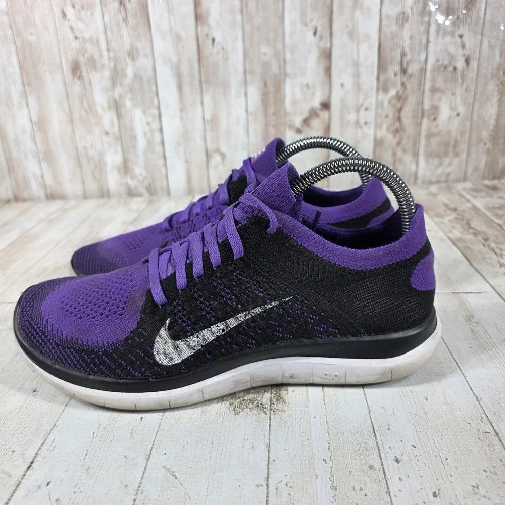 Nike Free 4.0 Flyknit Womens Running Shoes Purple Black 631050-005 Size 8.5